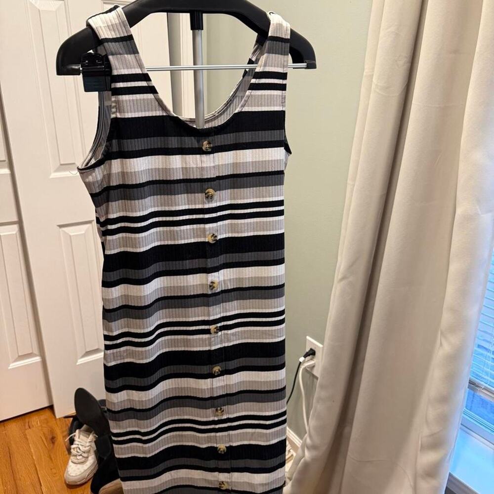 Coastal y2k casual ribbed faux button down midi dress